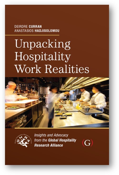 Book cover titled "Unpacking Hospitality Work Realities"